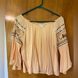 Peach Western Off the Shoulder Blouse